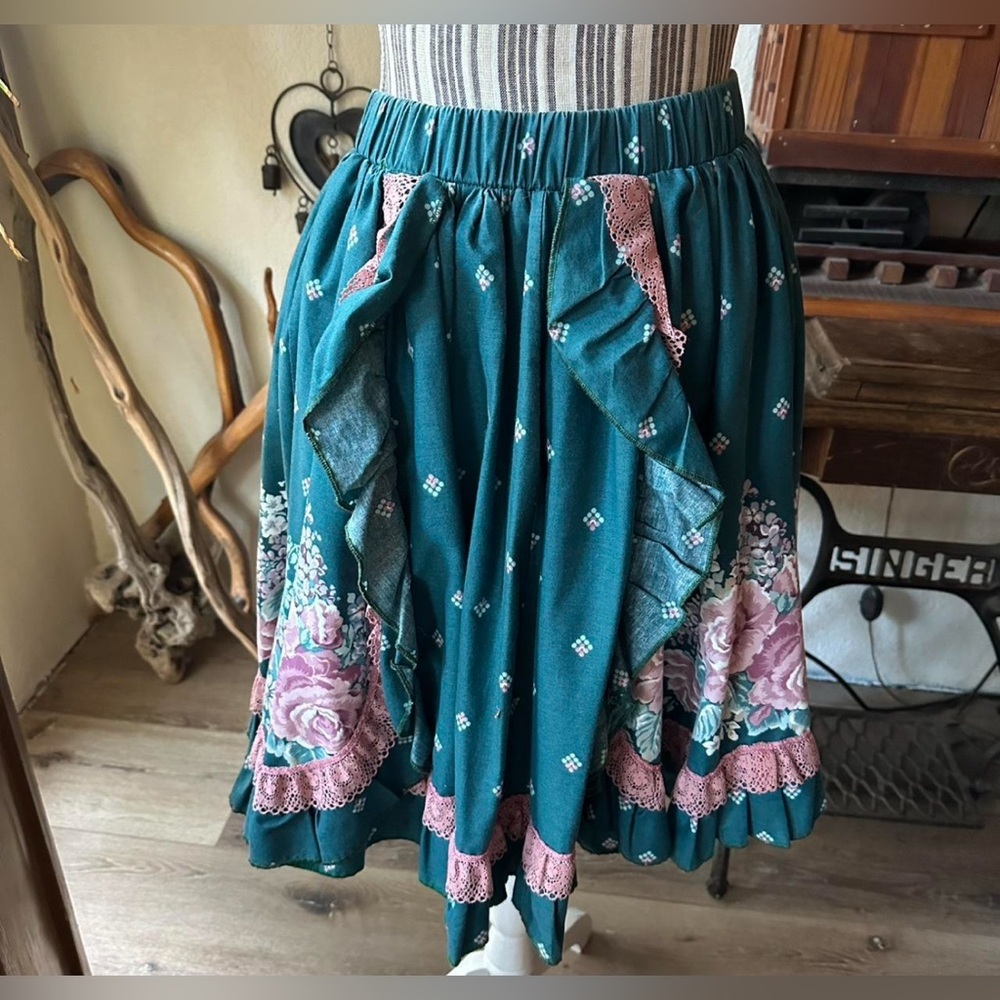 Vintage 80s Cotton Hand Made 2 Piece Western Dancing Set Size L Fit And Flare - Picture 3 of 9